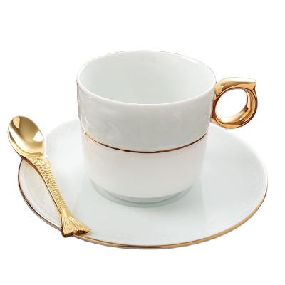 China Korean Style Afternoon Soup Plate Coffee Cup Set Gold Light Luxury Ceramic Handle for sale