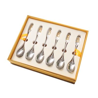 China Viable Chinese Zodiac Gift Set Luxury 12 Pcs Stainless Steel Lunch Spoon Set Animal Spoon for sale