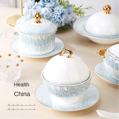 China Viable Slow Cooker Bone China Cooking Hotel Syrup Steamed Sea Cucumber Candle Heating Lid Bird's Nest Egg Bowl One Pan for sale