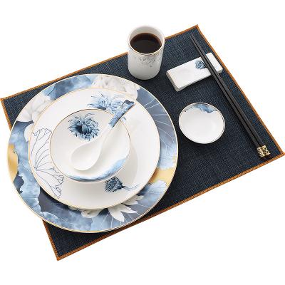 China Sustainable Sustainable Use With Gold Plated Edge And Blue Style Steak Plate Set For Hotel Club for sale