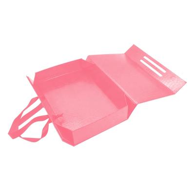 China Pink Recyclable Empty Foldable Luxury Hat Scarf Magnetic Folding Gift Box Set With Ribbon for sale