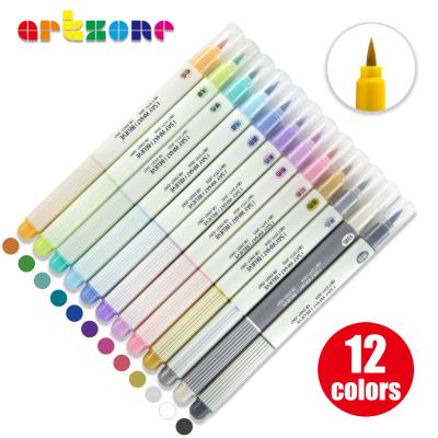 China Office & School Pen 12 Colors Brush Tip Metallic Drawing Writing Calligraphy Paint High Lighter Color Brush Pen for sale