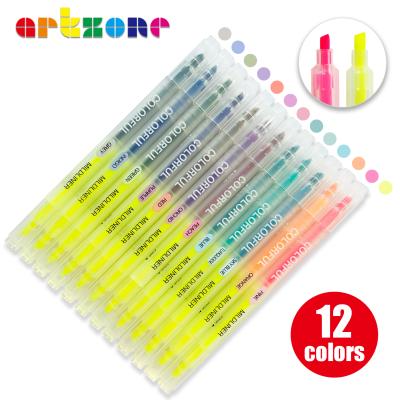 China Office & School Markers 12 Colors Pastel Color Highlighter Double Head Square Shaped Fluorescent Marker Pen for sale