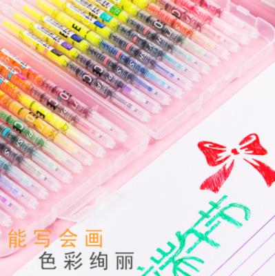 China Normal Dual Head 12/24 Colors Fiber Tip Gel Pen Highlighter Bar Marker For Hand Count for sale