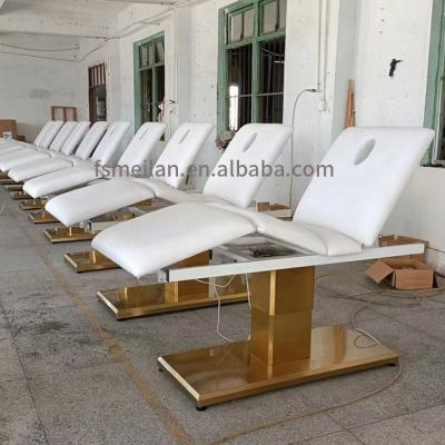 China Modern Professional Hydraulic Wick Treatment Bed Beauty Spa Fascia Furniture Salon Gold Electric Massage Table for sale