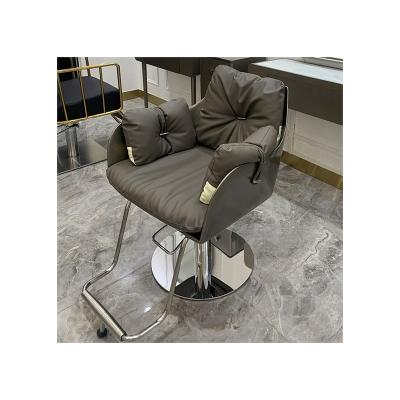 China 2022 New Modern Color Hydraulic Barber Chair Barber Chair Grey/Khaki Salon Furniture With Base for sale