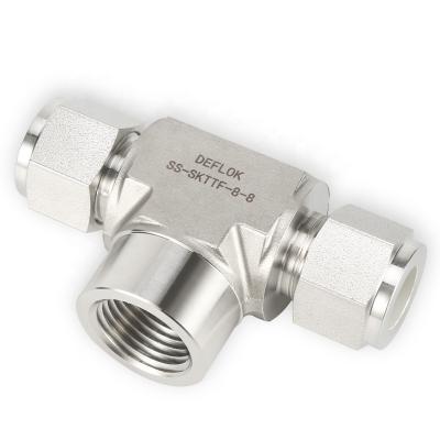 China Twin Stainless Steel Ferrules Compression Fittings Size: 3/4 Inch NPT Swagelok Type 316Ss Branch Tee Female Tube Instrumentation Fittings for sale