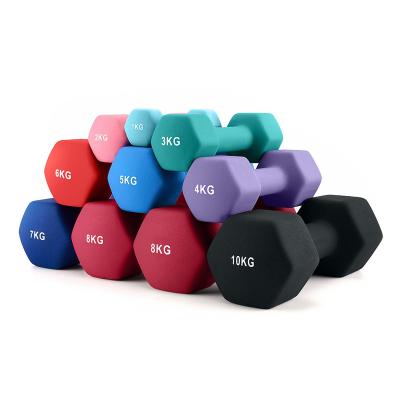 China Home Custom Anti-Roll Neoprene Workout Exercise Logo Anti-Slip Logo Fitness Gym Dumbbell Cast Rubber Coated Dumbbells Hex Rubber Covered for sale