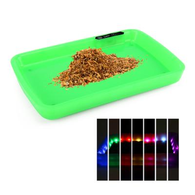 China Color Rechargeable Light Traditional Acrylic Plastic Rolling Tobacco Tray LED Panel Smoking Smoking Accessories for sale