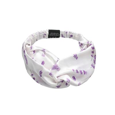 China Non-slip Luxury Custom Cosmetic Silk Headbands Fashion Flower Print Silk Headband for sale