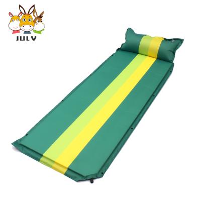 China Single outdoor activity self inflating sleeping pad with thick pillow light weight foam filling and large top insulation air mattress for sale