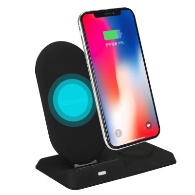 China Mobile Phone Wireless Charger for iWatch 5 2 3 4 for iPhone 8 7 6 S plus XR X XS 11 pro Max Charger Dock 2 in 1 Wireless Charger Pad Stand for sale