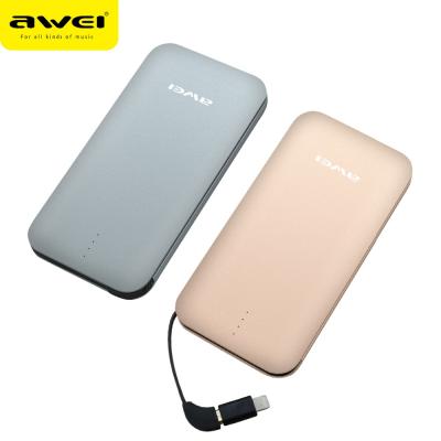 China Fast Charging Support Mounted Gold AWEI P20K Gold Luxury Gray Colorful Custom Logo Alibaba Smallest Power Bank for sale