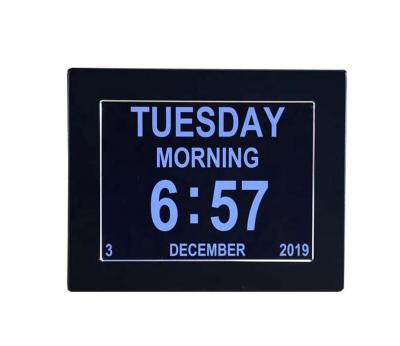 China Home Decoration Hot Selling Slim 8 Inch Metal Case Digital Photo Frame Calendar For Medicine Time Alarm Digital Top Wall Clock for sale