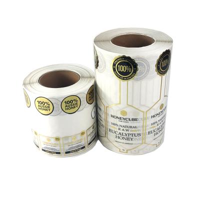 China OEM Custom Sticker Waterproof Clear Shaped Gold Foil Stamping Label For Honey Jars for sale