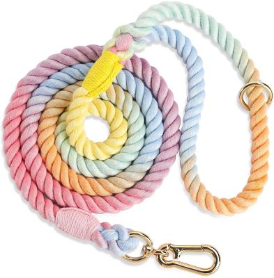 China 2022 New Handmade Braided Lights Macrame Cotton Rope Holding Belt Cotton Rope Rainbow Color Braided Rope Cotton For Dog for sale