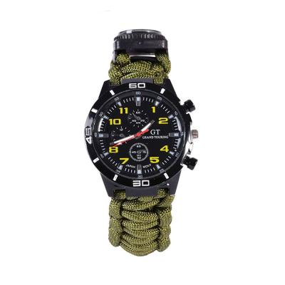 China AZO Free Camping Hiking Survival Emergency Travel Hot Sale Outdoor Watch with Paracord Strap Wristband Compass Whistle for sale