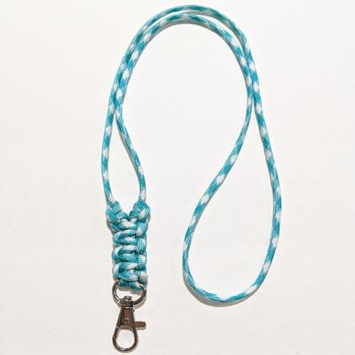 China Durable Extra Long StrapTurquoise White Neck Lanyards Custom Paracord Around Woven Cotton Braid Tubular Rope Telephone Round Key Chain Lanyard for sale