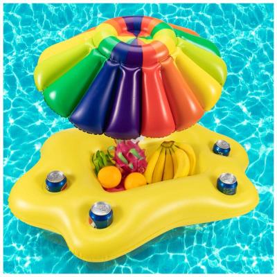 China Viable Inflatable Drink Holder Sun Umbrella Fruit Salad Multi Serving Floating Bar, Cup Bottle Holder Pool Float Holds 4 Drin for sale