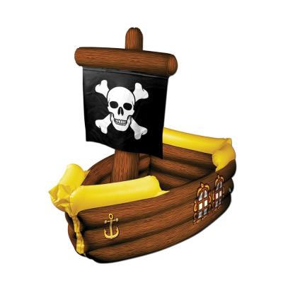 China Sustainable Inflatable Brown And Yellow Pirate Ship With Decorative Crossbone Flag Party Drink Cooler for sale