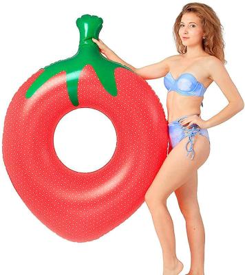 China Women Ring Strawberry Pool Deck Chair Inflatable Swimming Float Tube for sale