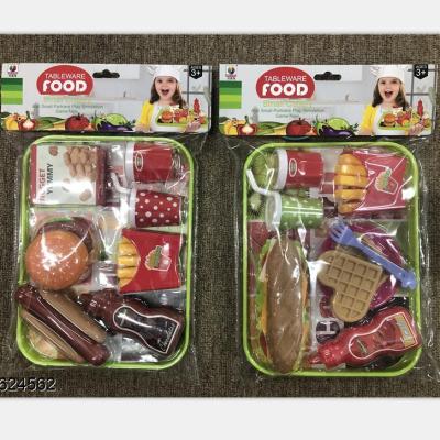 China Plastic Tableware Food Toys Set Plastic Food Set For Kids Hamburger Sandwich Hot Dog Fries Sets For Kids Play for sale