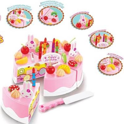 China 37pcs Plastic Intelligent Toy Birthday Cake Kitchen Toys Cake DIY Food Pretend Play Fruit Cutting Birthday Toys for sale