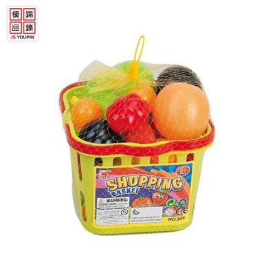 China Smart Plush Pretend To Play Kitchen Toys 20 Pcs Plastic Vegetables And Fruits Play Shopping Basket Set for sale