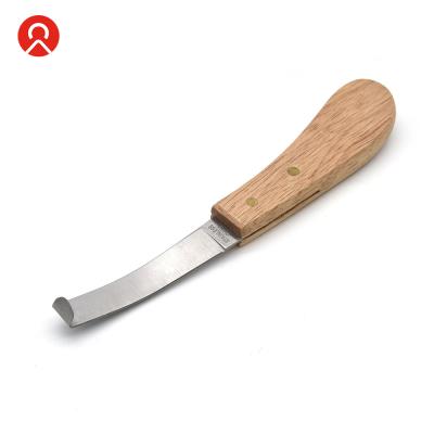 China Stainless Steel+Wood Handle Wided Blade Right Handed Hoof Knife With Rubber Wood Handle for sale