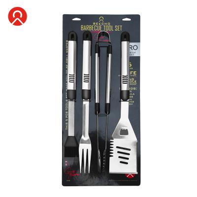 China Hot Easily Cleaned Factory Supply Sale Stainless Steel BBQ 4pcs Tool Kit Aluminum Handle 4PCS BBQ Grill Tool Kit for sale