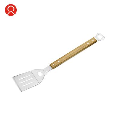 China High Quality Hot Selling Easily Cleaned Stainless Steel BBQ Spatula With Bottle Opener Handle Bamboo BBQ Tool Spatula for sale