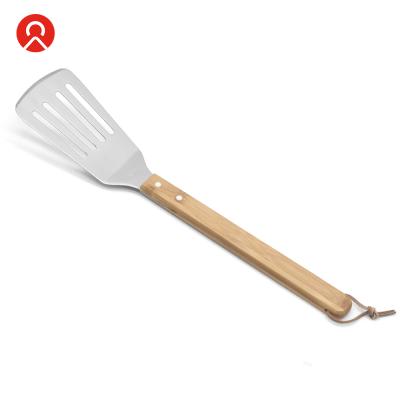 China Hot Selling Easily Cleaned High Quality BBQ Spatula Stainless Steel Handle BBQ Tool Bamboo Spatula for sale