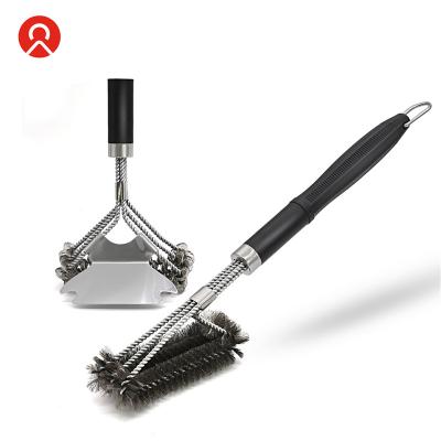 China Hot Sale Easily Cleaned BBQ Tools Stainless Steel Grill Brush With A Scraper Barbecue BBQ Grill Cleaning Brush for sale