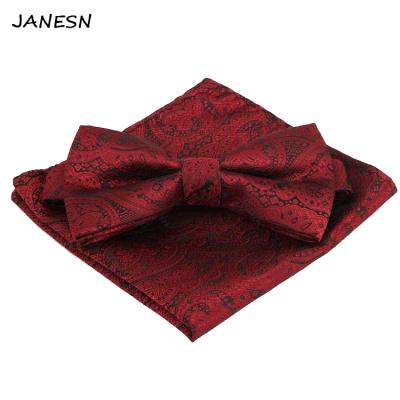 China Premium Polyester Bow Tie Butterfly Line And Pocket Square Set For Men Wedding Gift for sale