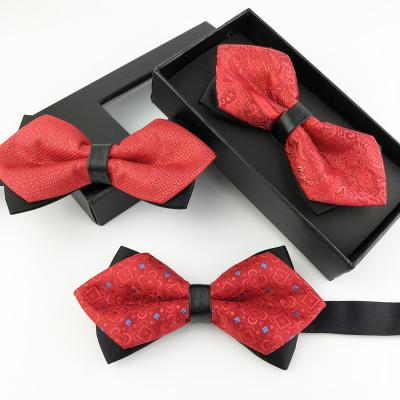 China Hot Selling Butterfly Red Color Polyester Cheap Woven Pointed Bow Ties For Men Party Wedding Bow Tie for sale