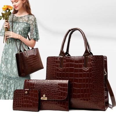 China Hot Selling Luxury Crocodile 3pcs Shoulder Bag Set Women Ladies Handbags Set 2020 New Cheap Prices Waterproof for sale