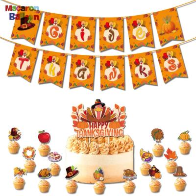 China Eco-Friendly Thanksgiving Theme Party Decoration Set Give Thanks Letter Paper Garland Cake Topper Y324 for sale