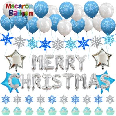 China Merry Christmas Theme Eco-friendly Balloon Set Pull Flag Garland Snowflake Cake Topper 12inch Christmas Latex Balloon Y393 for sale