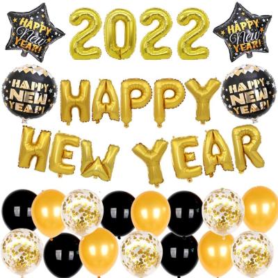 China Eco-Friendly 2022 Happy New Year Balloons Set Gold Balloons Happy New Year Balloon Banners Set 2022 New Years Eve Party Decor Y678 for sale