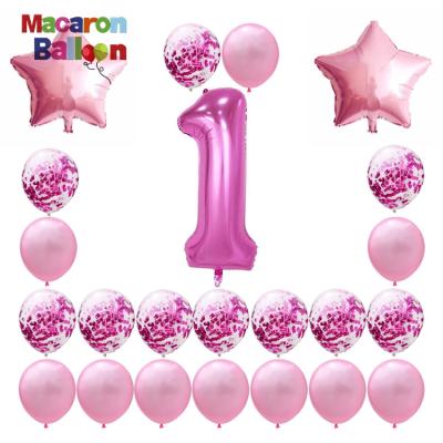 China Confetti 1 Year 40 Inch Eco-Friendly Pink Balloon Set Birthday Number Balloon Baby Shower Decoration Y380 for sale