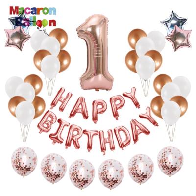 China Eco-friendly Kids Rose Gold Happy Birthday Balloon Set Birthday Party Balloon Background Decoration Y377-1 for sale