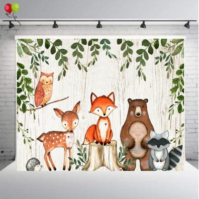 China Easy to Carry and Keep Clean Baby Shower Party Background Props Forest Animal Theme Girl Baby Shower Party Decoration Banner Backdrops H0007 for sale