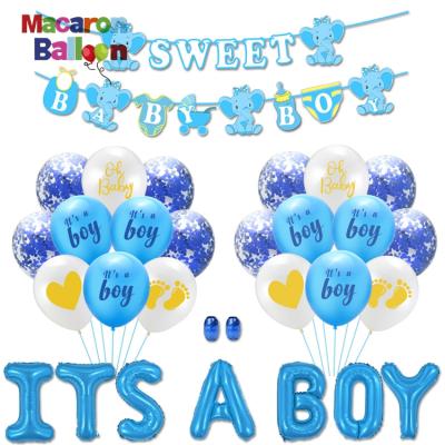 China Eco-Friendly It's A BOY Flag Pull Confetti Balloon Set Blue Foil Balloon Boy Theme Birthday Party Decoration Supplies Y458-2 for sale