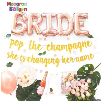 China Eco-Friendly Bachelor Party Decorations Kit | Bride to be Sash| Pop Champagne She Change Her Name Glitter Banner (Gold) KK42 for sale