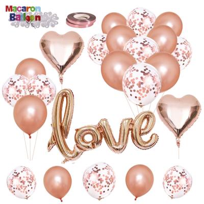 China Eco-friendly LOVE Foil Balloon Decoration Set Wedding Venue Layout Rose Gold Confetti Balloons Y343 for sale