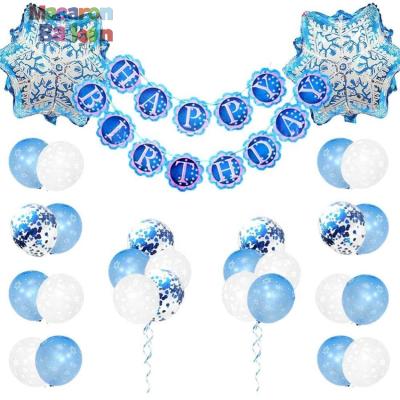 China Eco-Friendly Winter Snowflake Birthday Decorations For Girls With Snowflake Balloons And Happy Birthday Banner For Birthday Party KK790 for sale