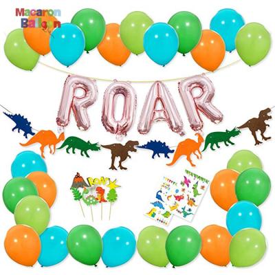 China Eco-Friendly Dinosaur Party Decorations - Rose Gold ROAR Banner Mylar Balloons, Colorful Felt Garland, Dinosaur Cake Topper K124 for sale