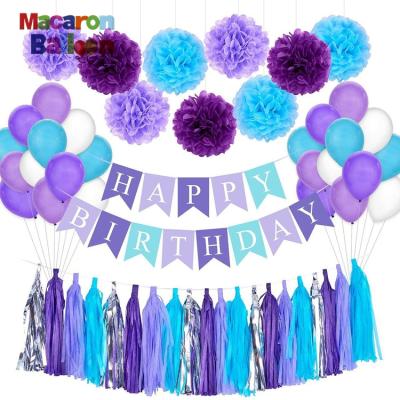 China Eco-friendly Purple Pam Pams Ball Tassel Purple Paper Balloon Set Baby Birthday Decoration Balloon Set Y382 for sale