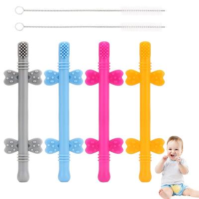 China Soft Toy Silicone Teething Stick For Baby Cavity Teether Tubes For Girls And Boys Toddlers Teething Straws for sale