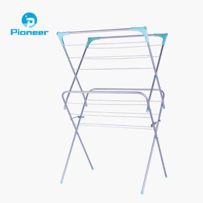 China Sustainable 2/3 Row Clothes Stand Up Rack High Quality Clothes Hanging Easy Installation Dry Clothes Stand Up Rack Folding Towel Rack for sale